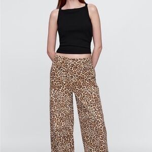 GAP High Rise leopard Print Wide-Leg Pants - Brown EUC size 10